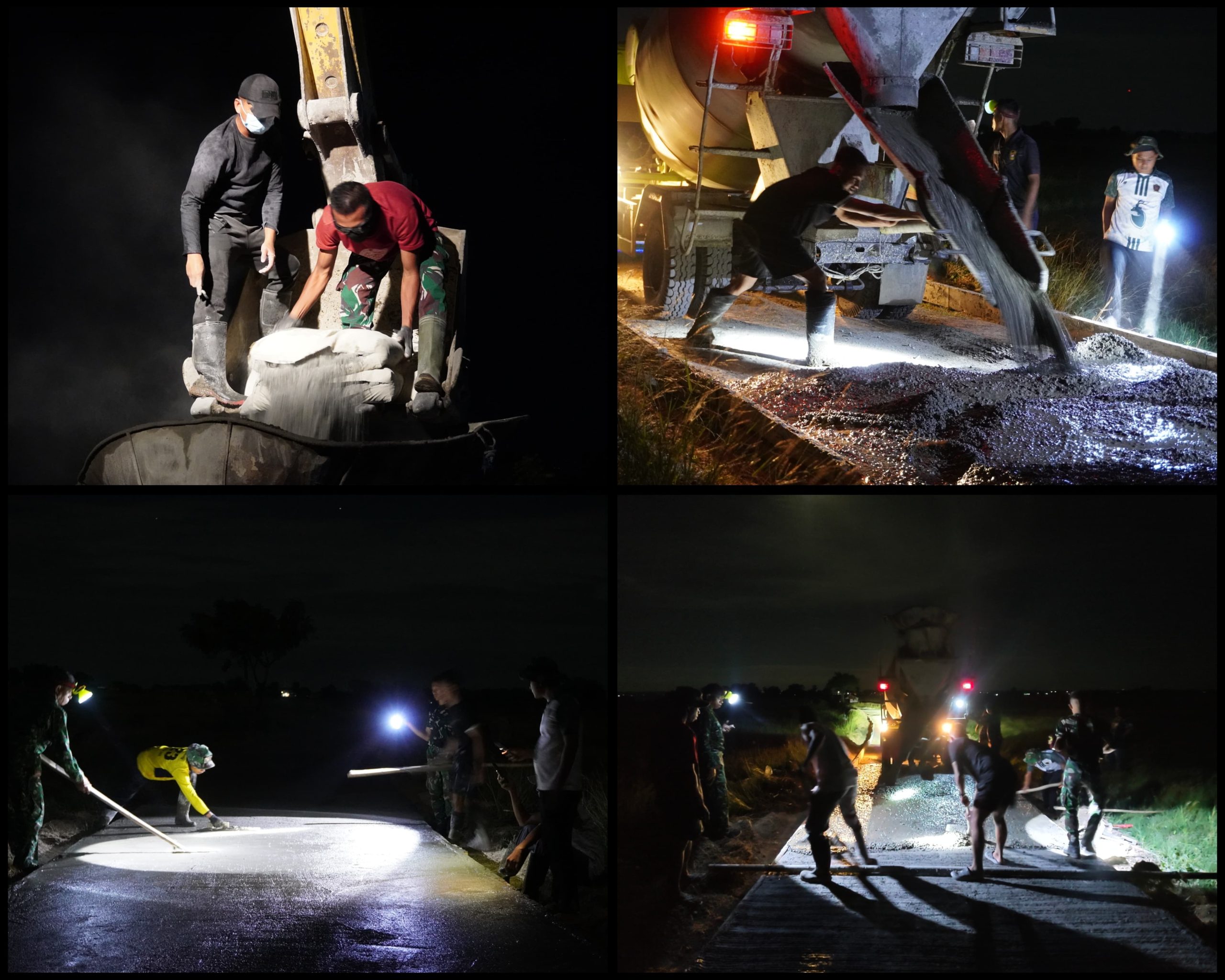 Bertempur di Tengah Gelap, Satgas TMMD ke-128 Kodim 1425/Jeneponto Kebut Pengecoran Jalan Demi Akses Warga